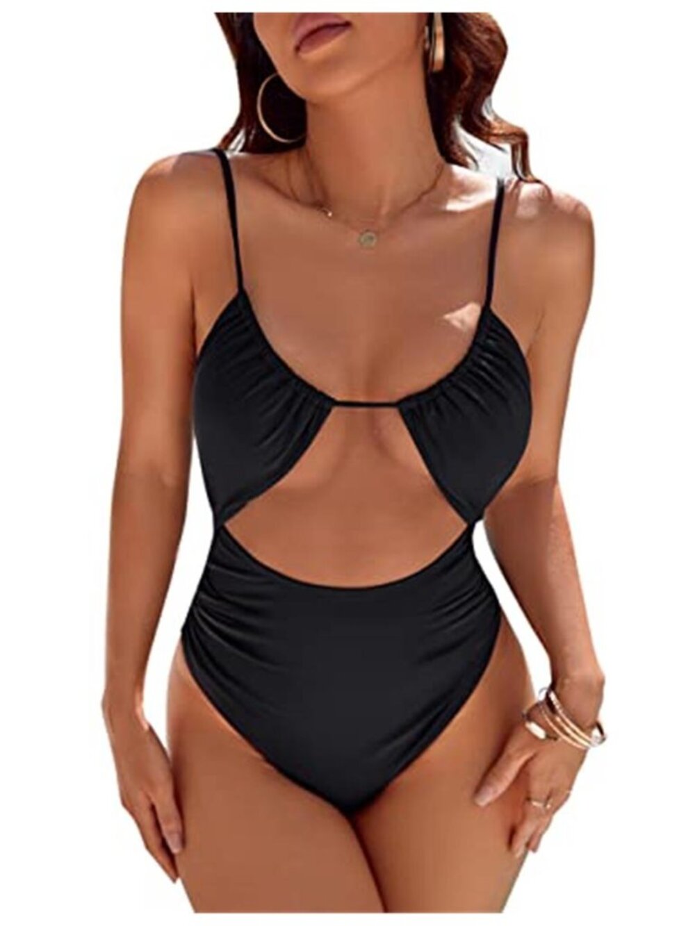 One Piece Swimsuit Womens Tummy Control Cutout High Cut Cheeky Slimming Black